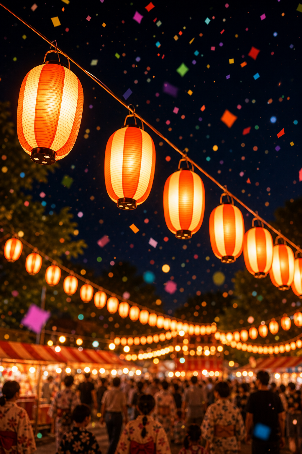 夜祭りで灯る日本の提灯